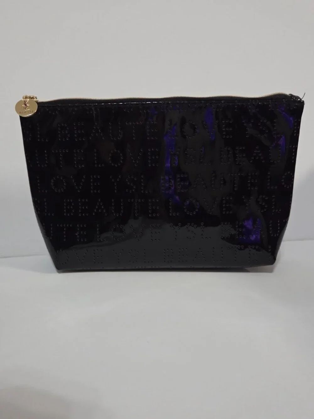Yves Saint Laurent YSL Beauté Black Patent Logo Cosmetic Makeup Bag